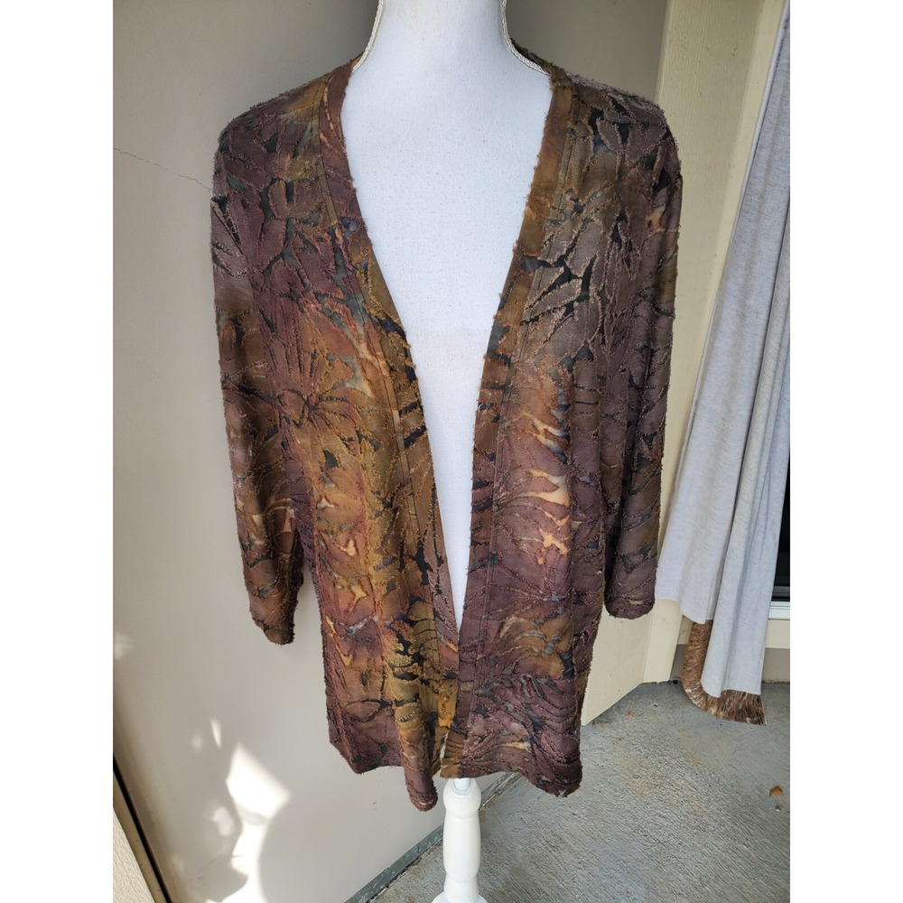 Kamana Open Cardigan Womens Large Brown Abstract‎ Autumn Rustic Chic Boho Artsy